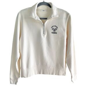 Tory Sport Heavy French Terry Tennis Sweater Size XS Ivory Navy 1/2‎ Zip